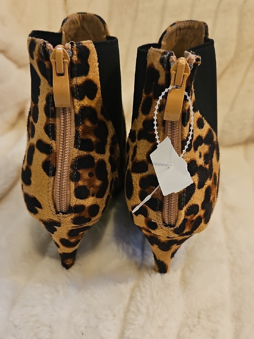 Leopard Print Pointed Ankle Booties with Kitten Heel - Black & Brown - Picture 6 of 8